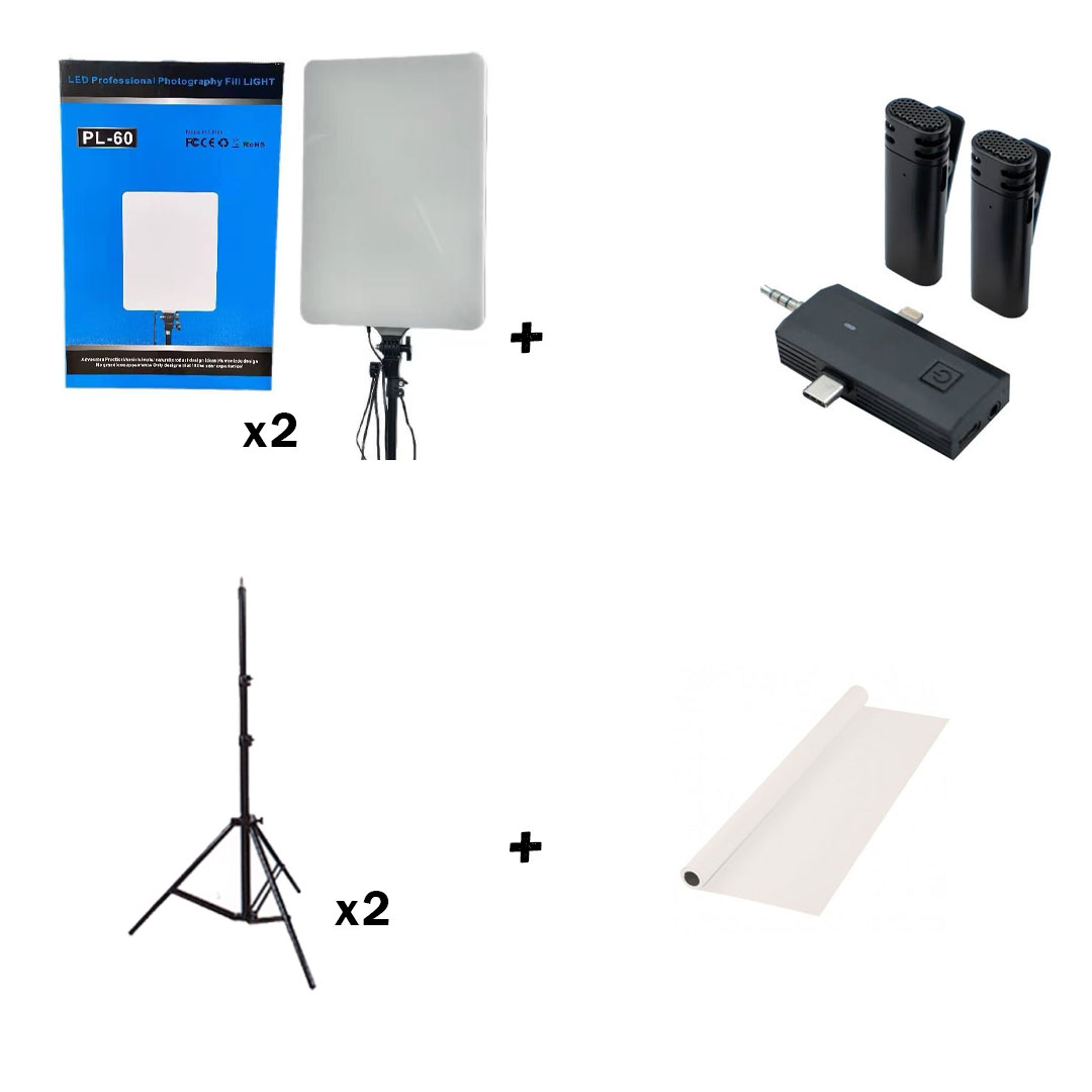 کیت نور دوعددی نور ثابت PL-60+دو عدد پایه مادوکس 805 + میکروفون S17S ANSWER + پرده شطرنج 2x3 سفید