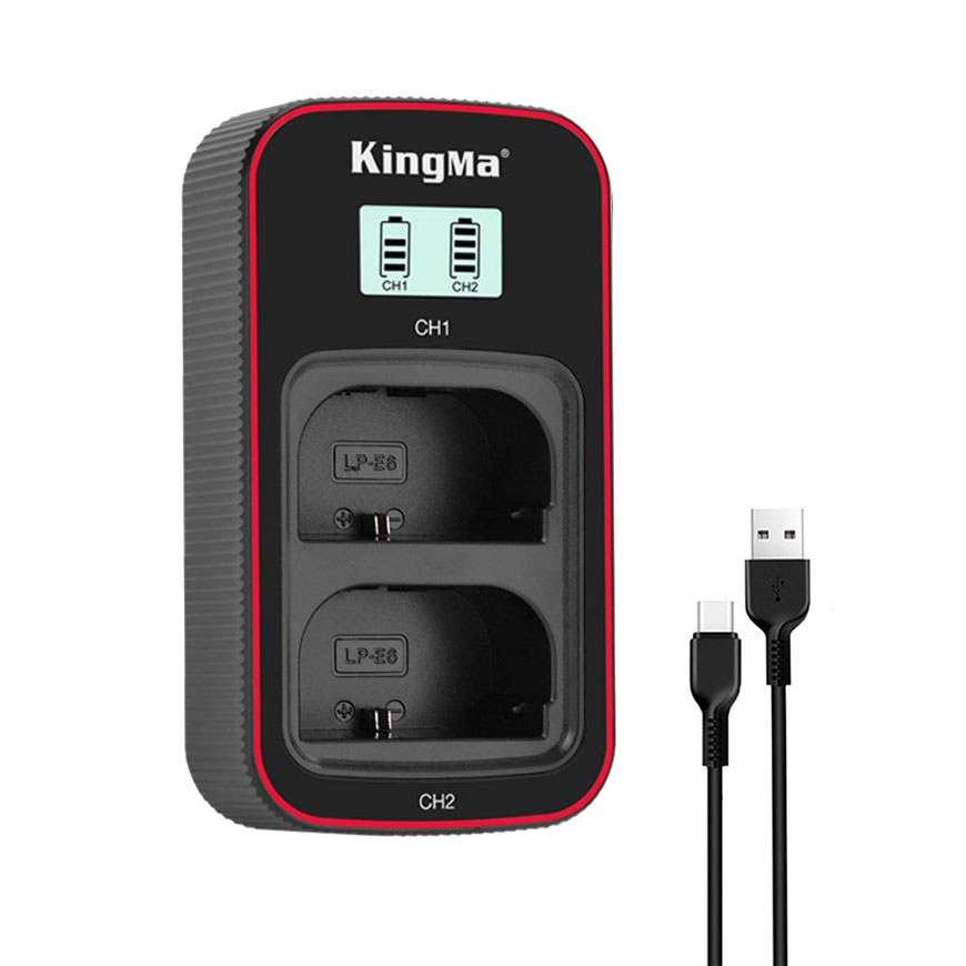 شارژر دوتایی باتری کانن LP-E6n برند Kingma (به همراه کابل شارژ و آداپتور)