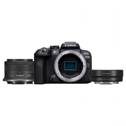 دوربین کانن مدل EOS R10 به همراه لنز RF-S 18-45mm و تبدیل لنز EF