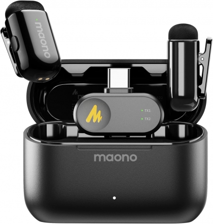 میکروفون یقه‌ای بی‌سیم مائونو مدل Wave T1 mini WM622  نسخه Type-C با کیس شارژ