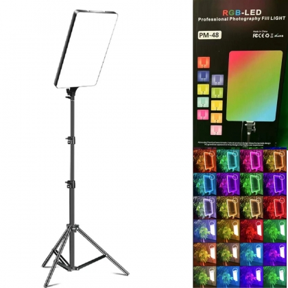پنل نور آر جی بی RGB-LED PM-48 ( همراه با سه پایه  801 )