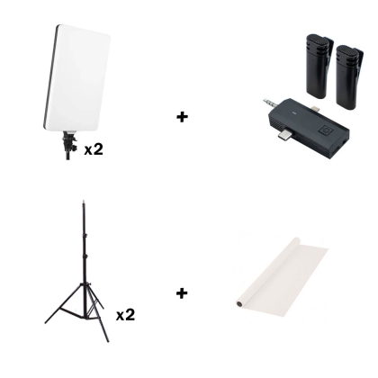 کیت نور دوعددی نور ثابت PL-48+دو عدد پایه 801 + میکروفون S17S ANSWER + پرده شطرنج 2x3
