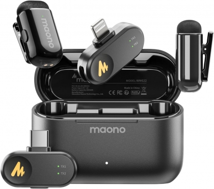 میکروفون بی‌سیم مائونو مدل Wave T1 Mini WM622 PBC2 نسخه Type-C و Lightning با کیس شارژ