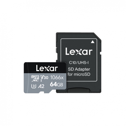 کارت حافظه microSDXC لکسار مدل 1066X کلاس A2 استاندارد UHS-U3 سرعت 160MBps ظرفیت 64 گیگابایت (+آداپتور)